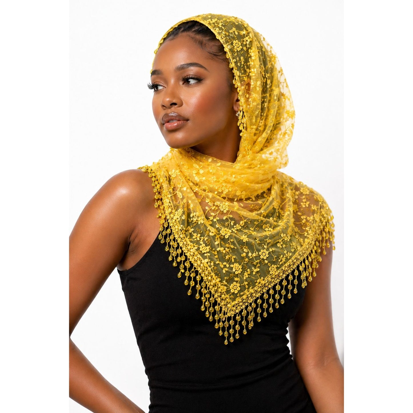 Lace Tassel Floral Triangle Scarf Shawl