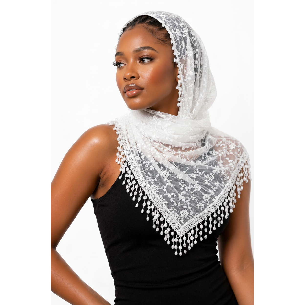 Lace Tassel Floral Triangle Scarf Shawl