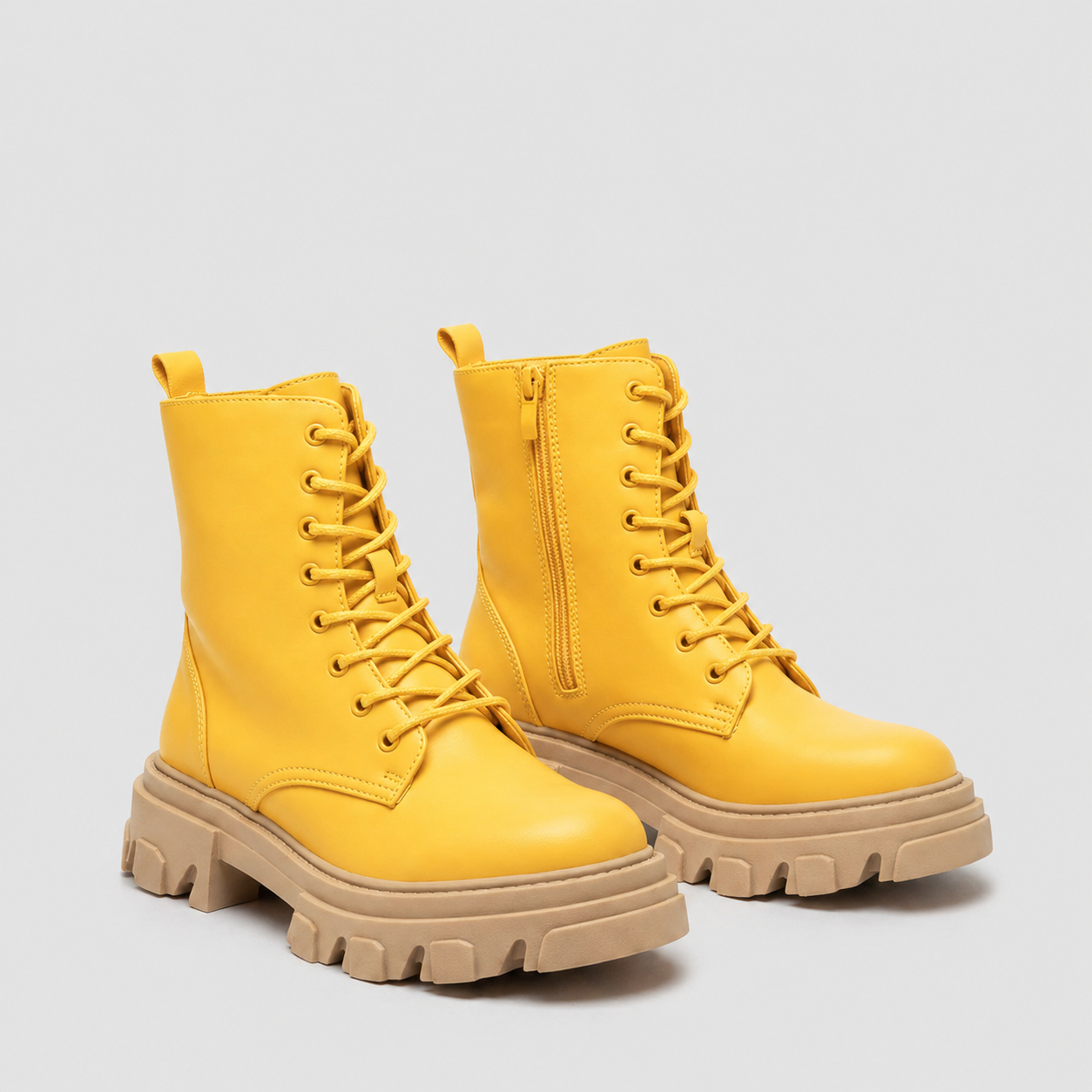 lace-up ankle boots with a chunky lug sole