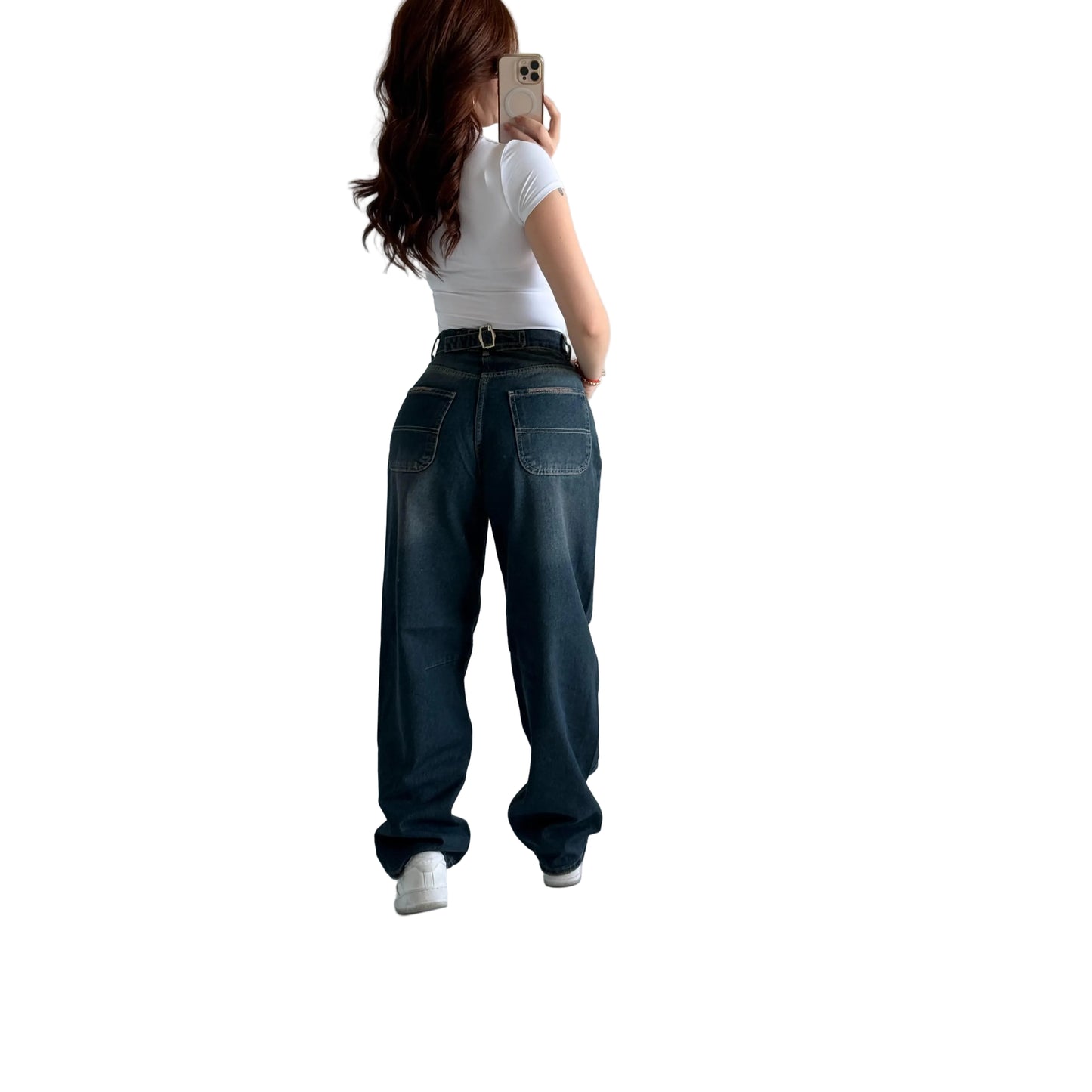 Women's Waist Buckle Baggy Jeans