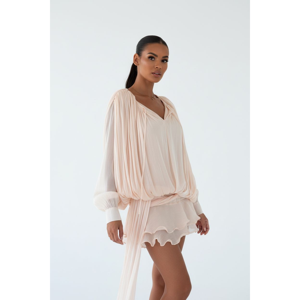 Flowy Ruffle Long-Sleeved Top & Short Pants