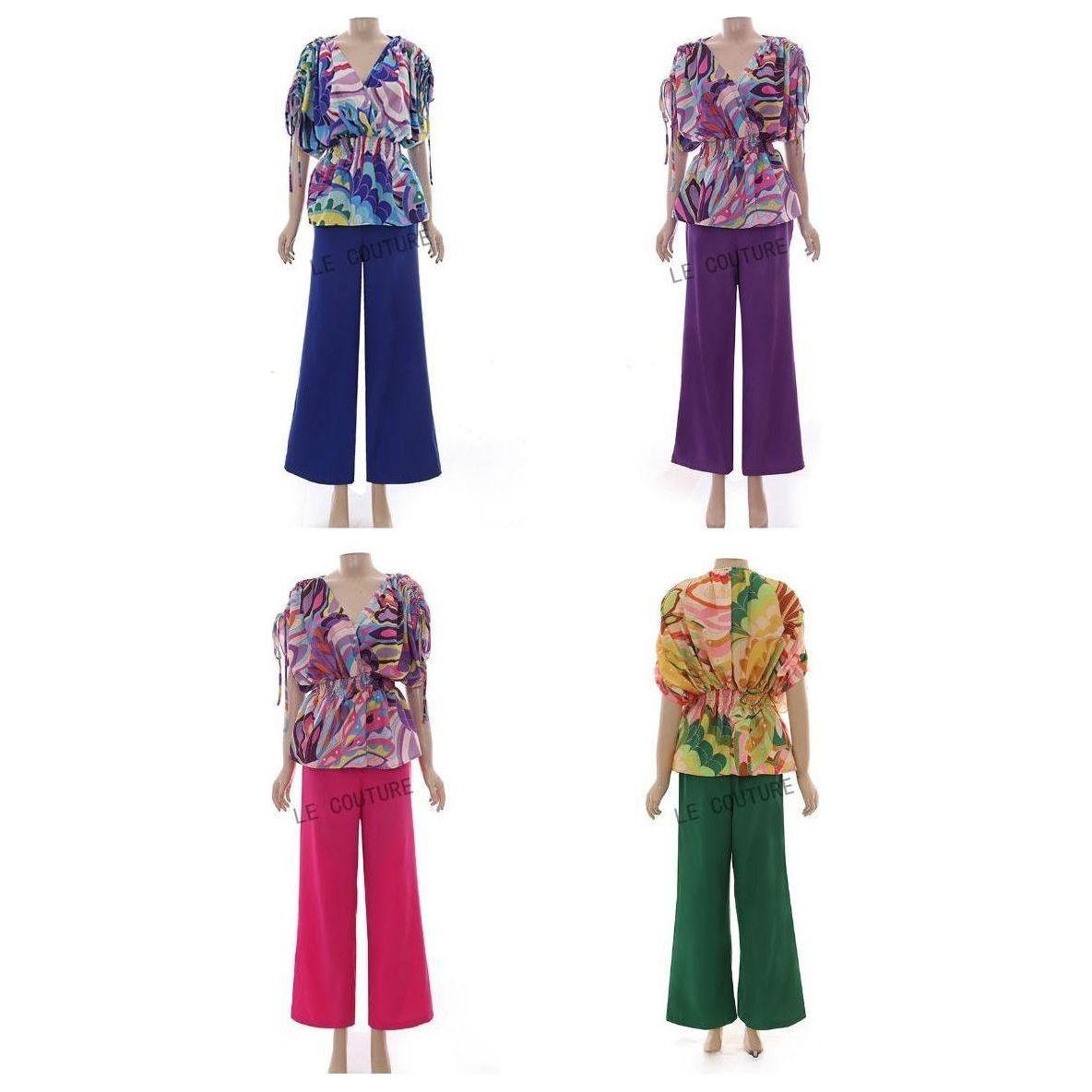 Multicolor Printed Sleeve Knot Side Top & Pants.