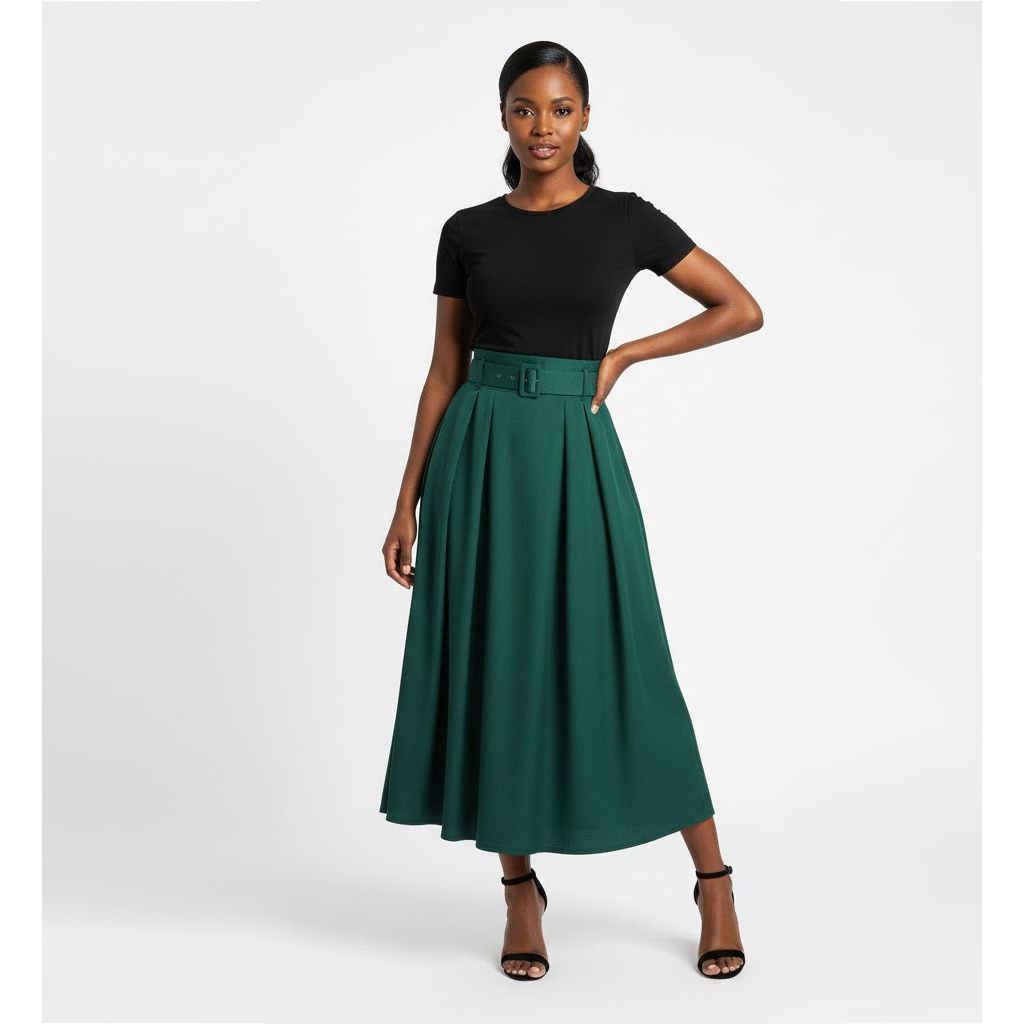 High Waisted Satin Belted Umbrella Skirt