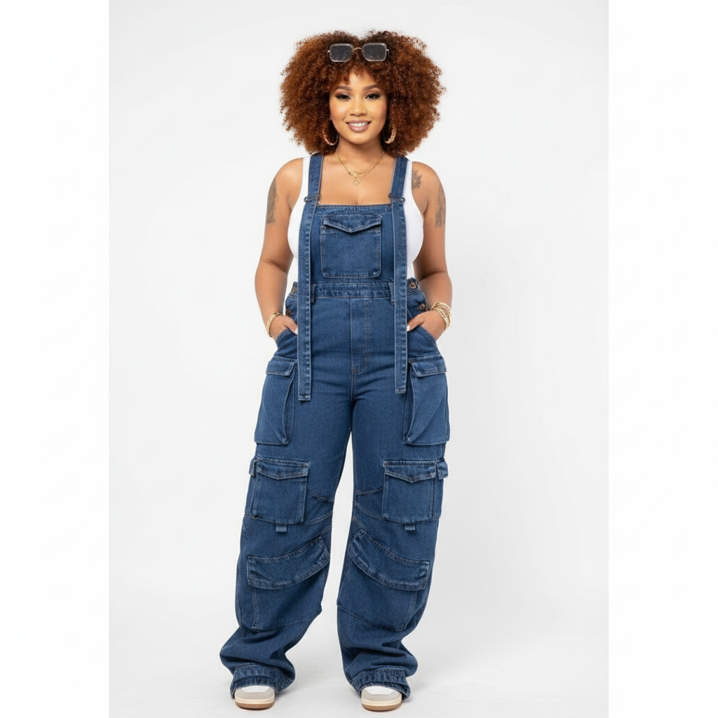 Overalls Multi Pockets Cargo Jeans Pants Jumpers.