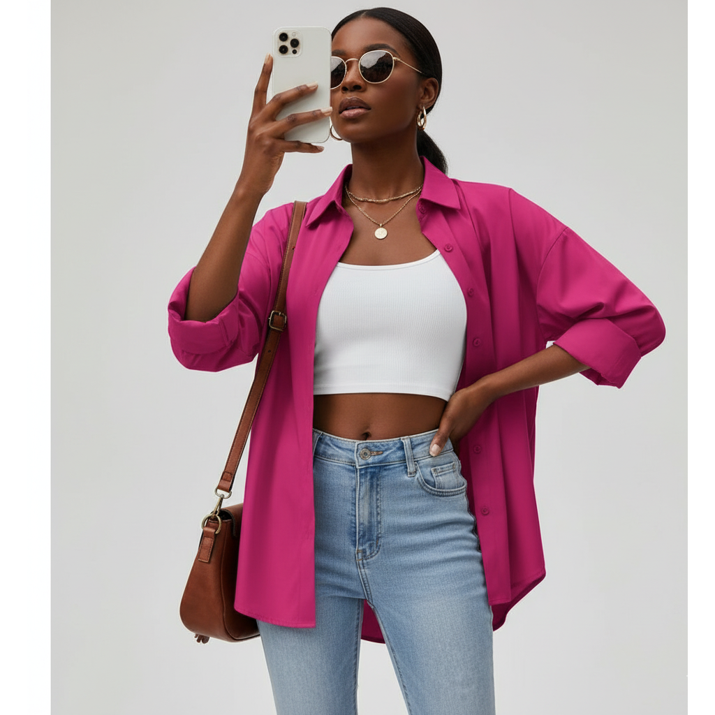 Long Sleeve Down-Collar Plan Colour Shirt