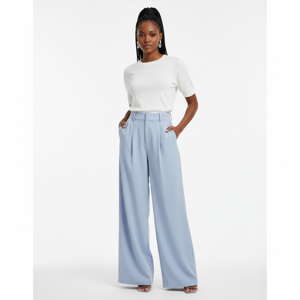 Solid Color Wide Leg Two-Button Pleated Long Casual Pants