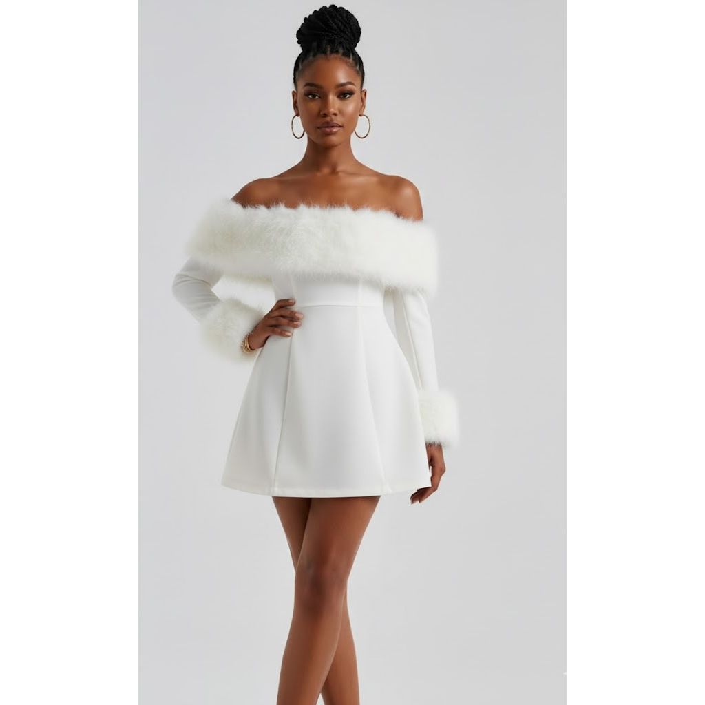 Fluffy Off Shoulder Mini Dress