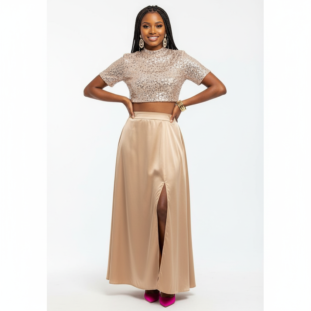 Sexy Glitter Crop Top & Skirt Set.