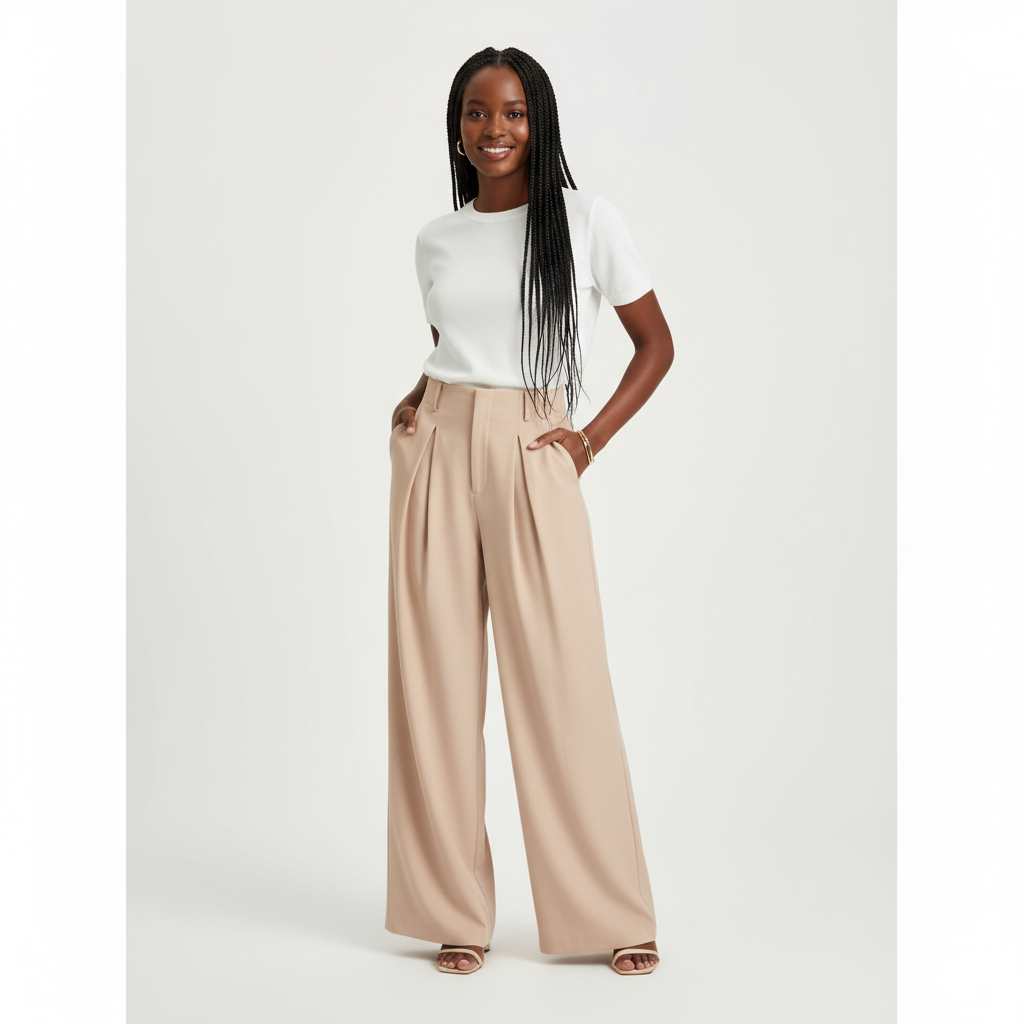 Solid Color Wide Leg Two-Button Pleated Long Casual Pants