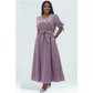 Round-Neck Long Sleeve Floral A-line Maxi Dress