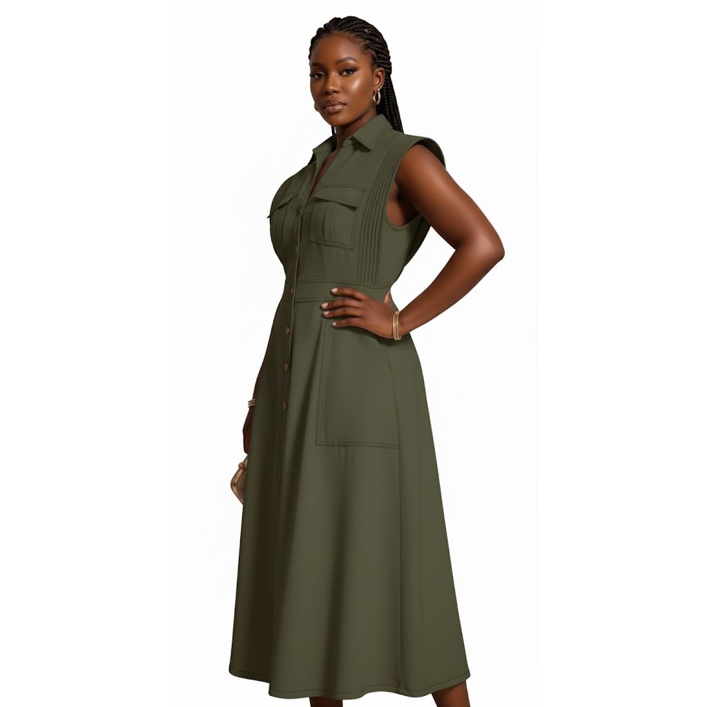 Plus Size Zipper Pocket Decor Long Dress