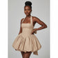 Sleeveless Halter Tie up Backless Corset Bubble Beach Party Dress