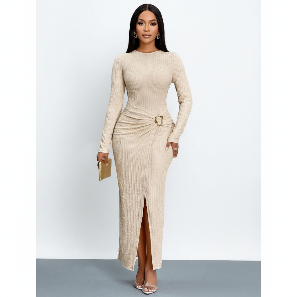 Round Neck A-line Slit Maxi Dress