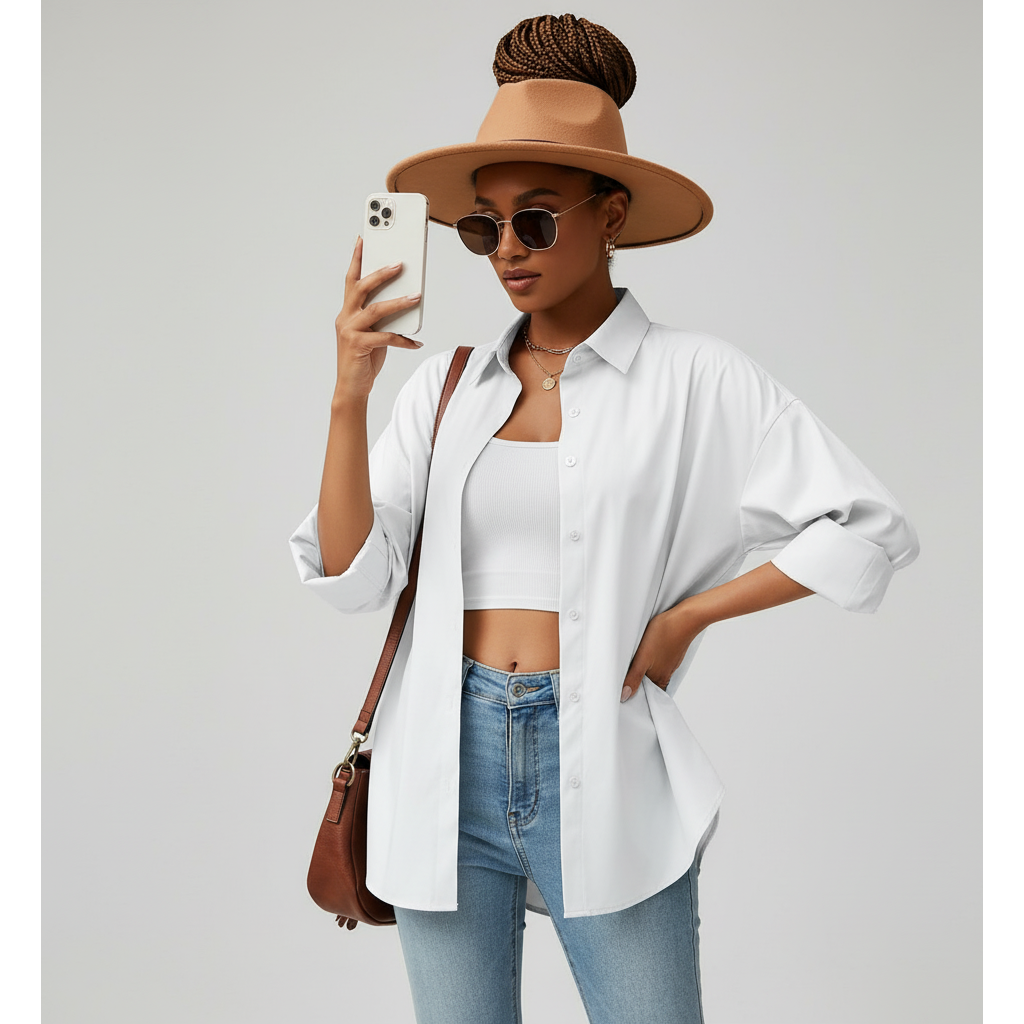 Long Sleeve Down-Collar Plan Colour Shirt