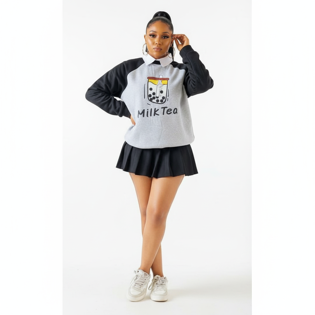 3-Piece Set a Long-Sleeve Sweatshirt And Pleated Mini Skirt