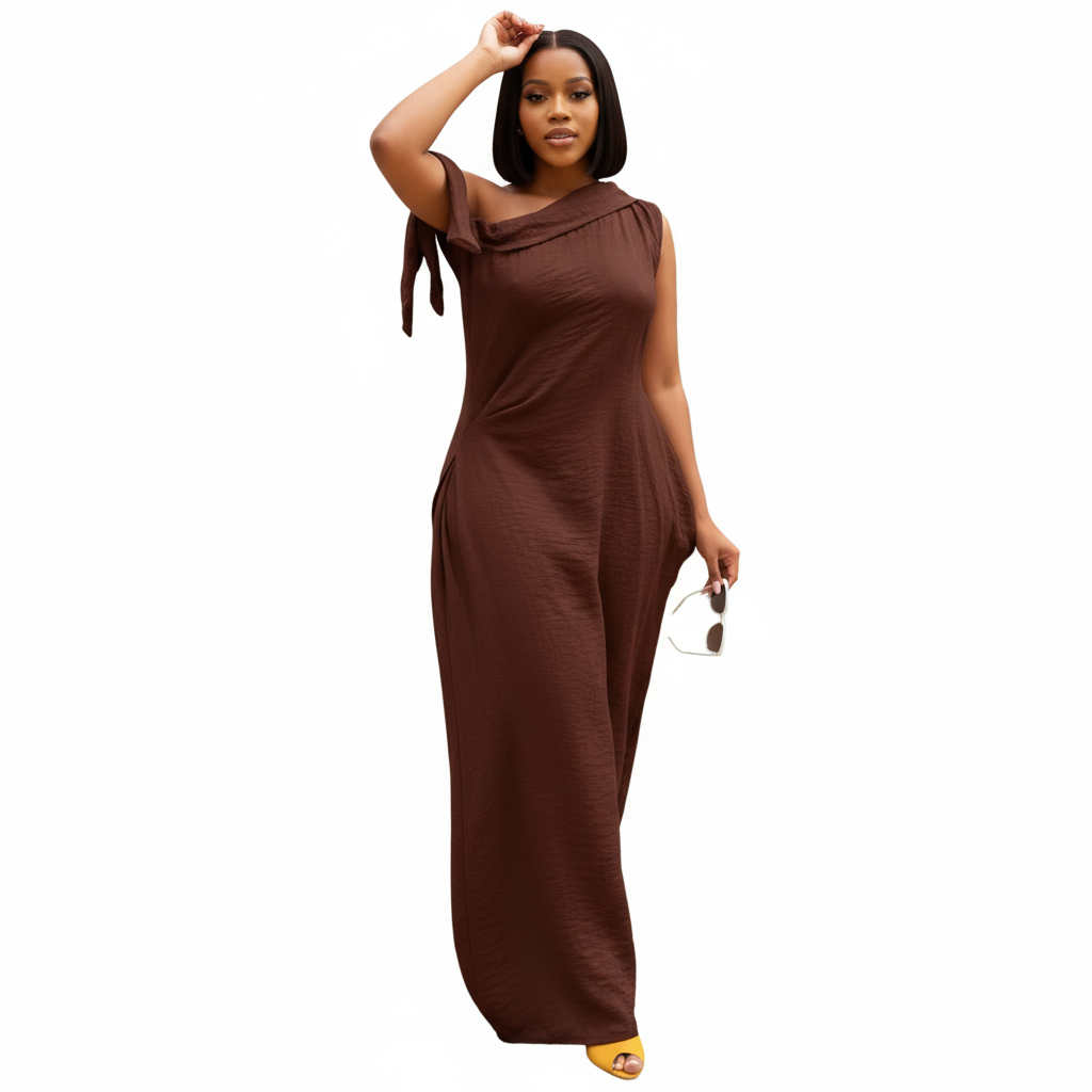 Sloping Collar Chiffon Overlay Party Elegant Asymmetric Sleeve Dress