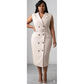 Plus Size Elegant Notch Collar Double-Breasted Belt Sleeveless Midi Dress
