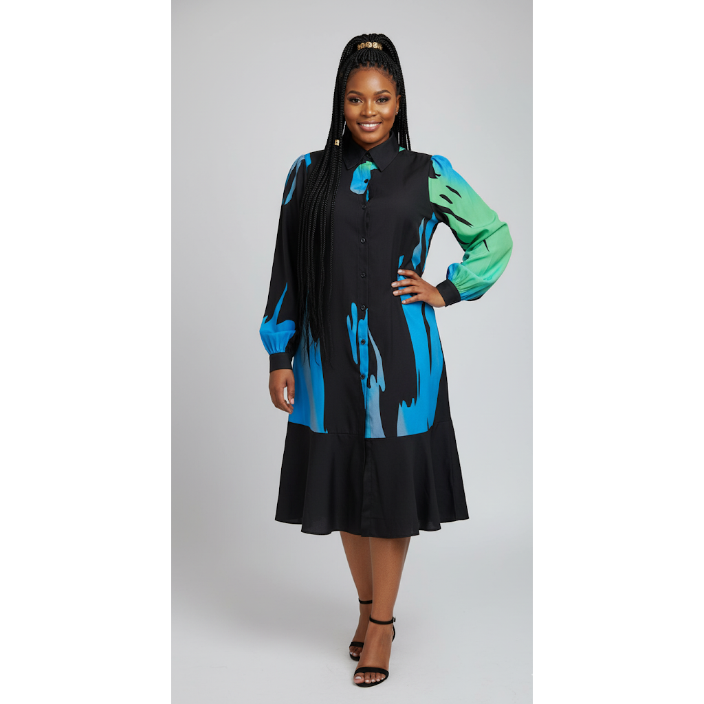 Printed Button Shirt Midi Dress