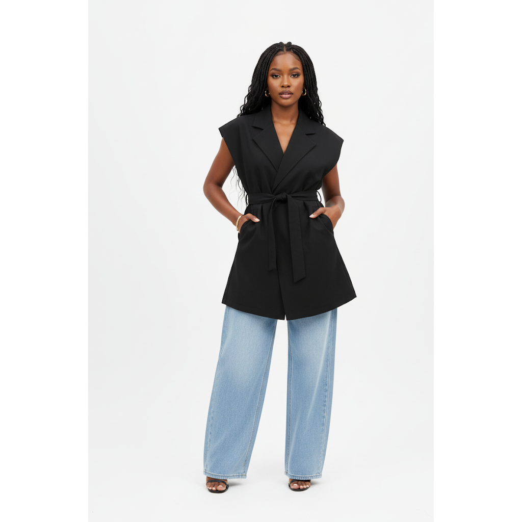 Plus Size Women's Casual Fashionable V-Neck Multi Pocket Waist Elastic Waistband Style Vest Coat