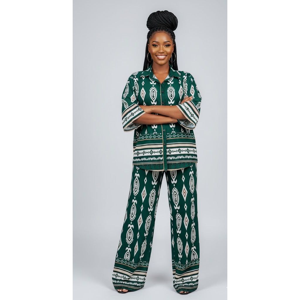 Pull On Border Hem Wide Leg Pants & Top Set