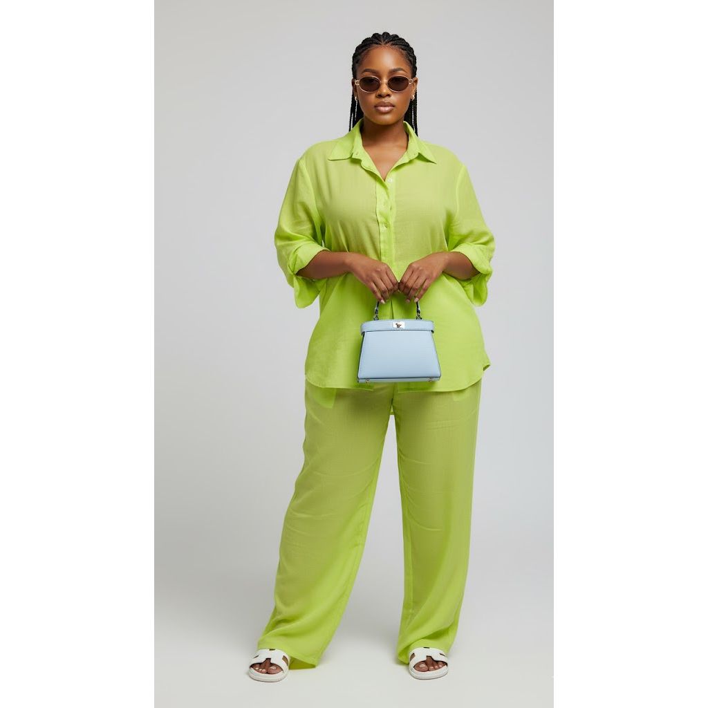 Relaxed Button-Up Shirt and Wide Leg Pants Set
