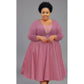 Plus Size Belted Fit and Flare Midi Dress with Long Sleeves