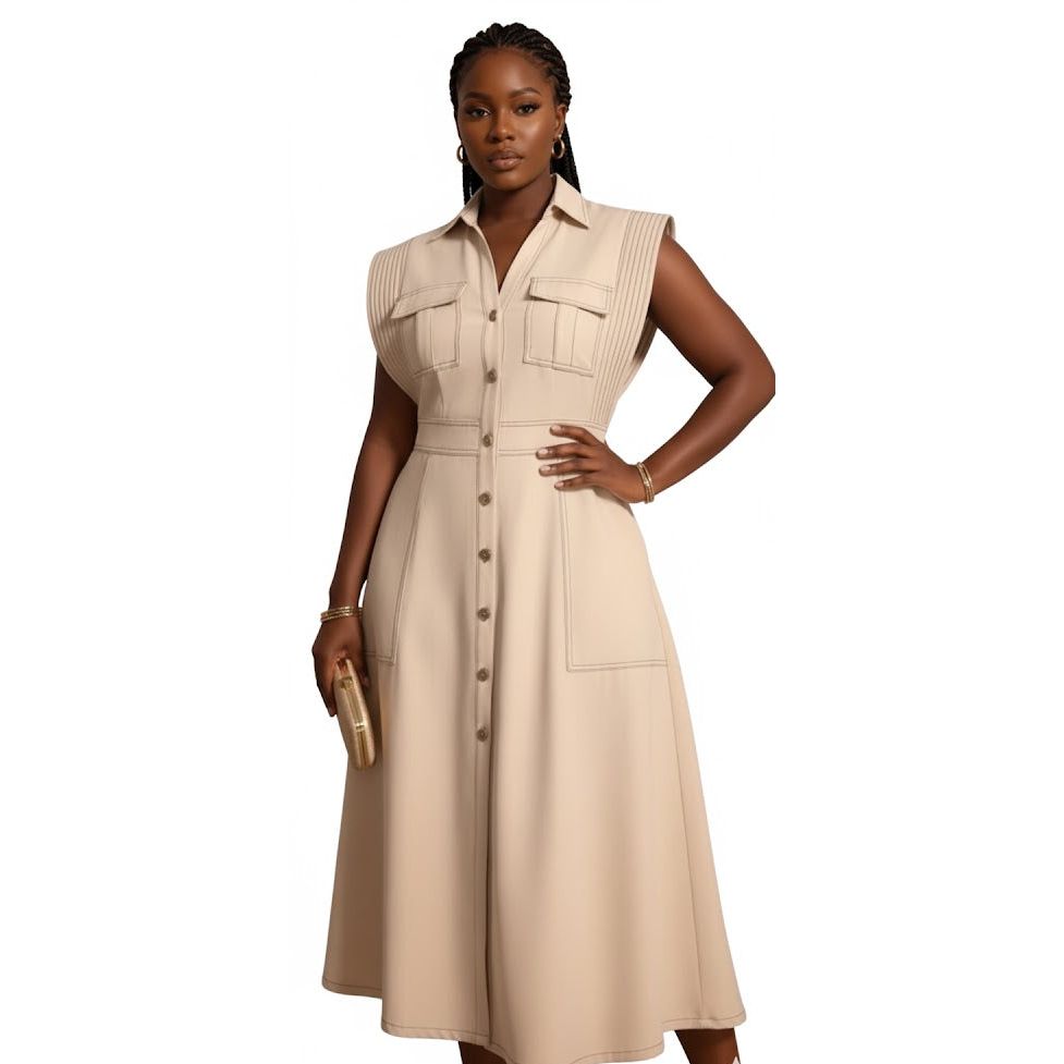 Plus Size Zipper Pocket Decor Long Dress