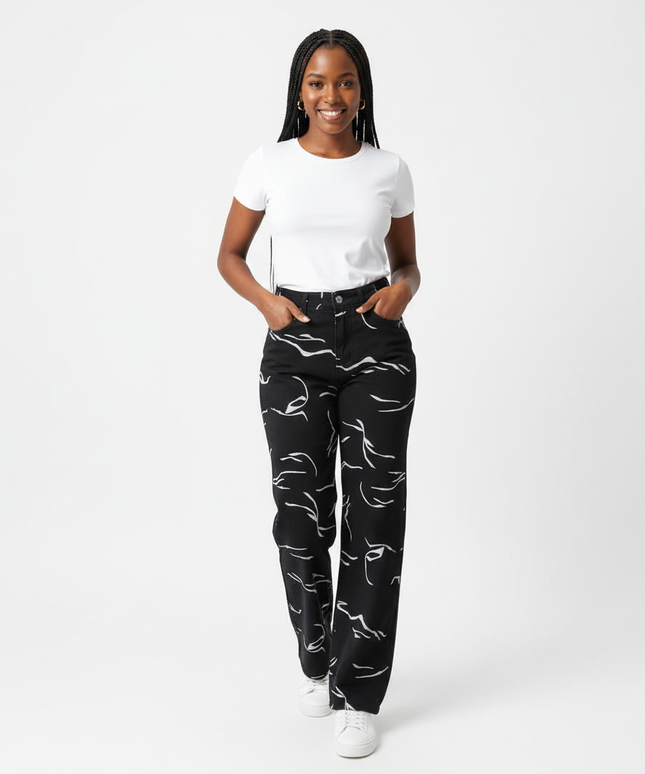 High Waisted Zebra Printed Denim Jean – YELLOW SUB TRADING