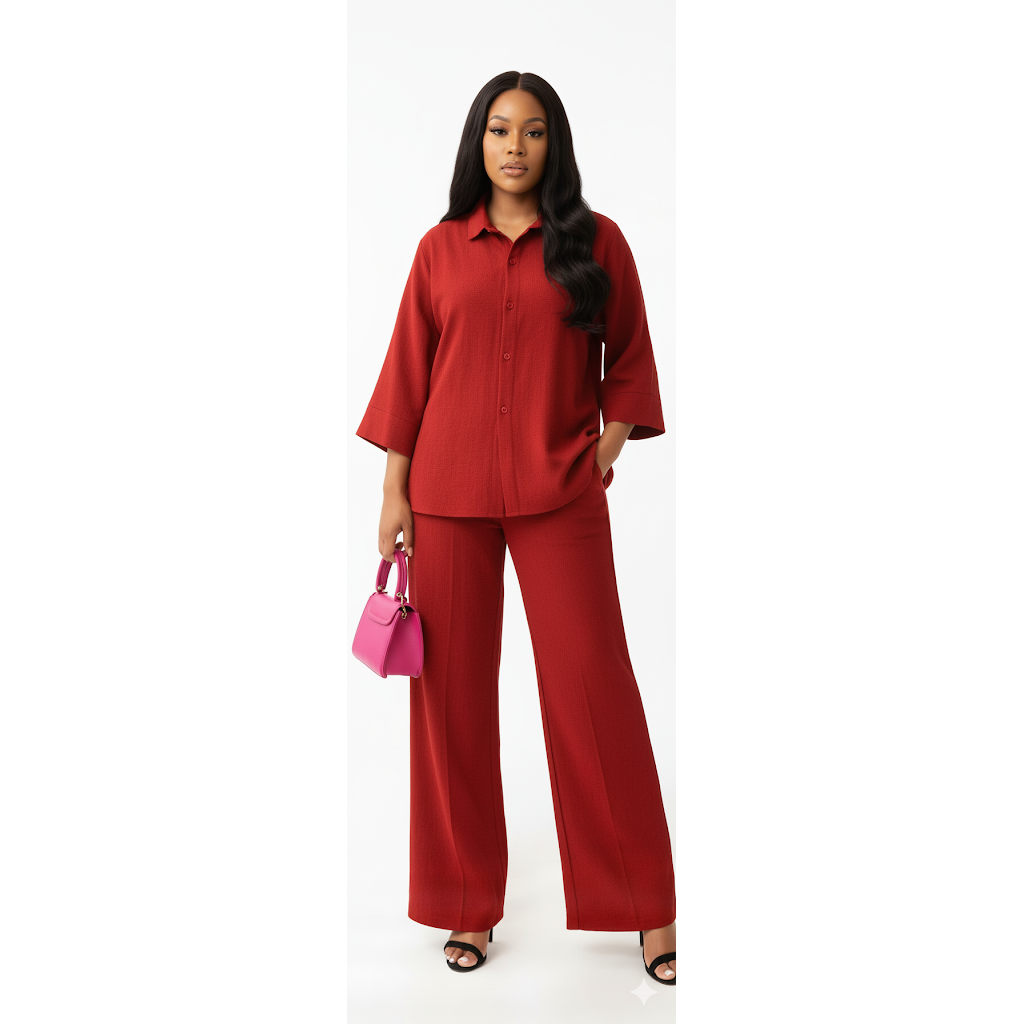 Formal Buttoned 3/4 Sleeve Top with Palazzo Pants 2 Piece set.
