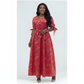 Round-Neck Long Sleeve Floral A-line Maxi Dress