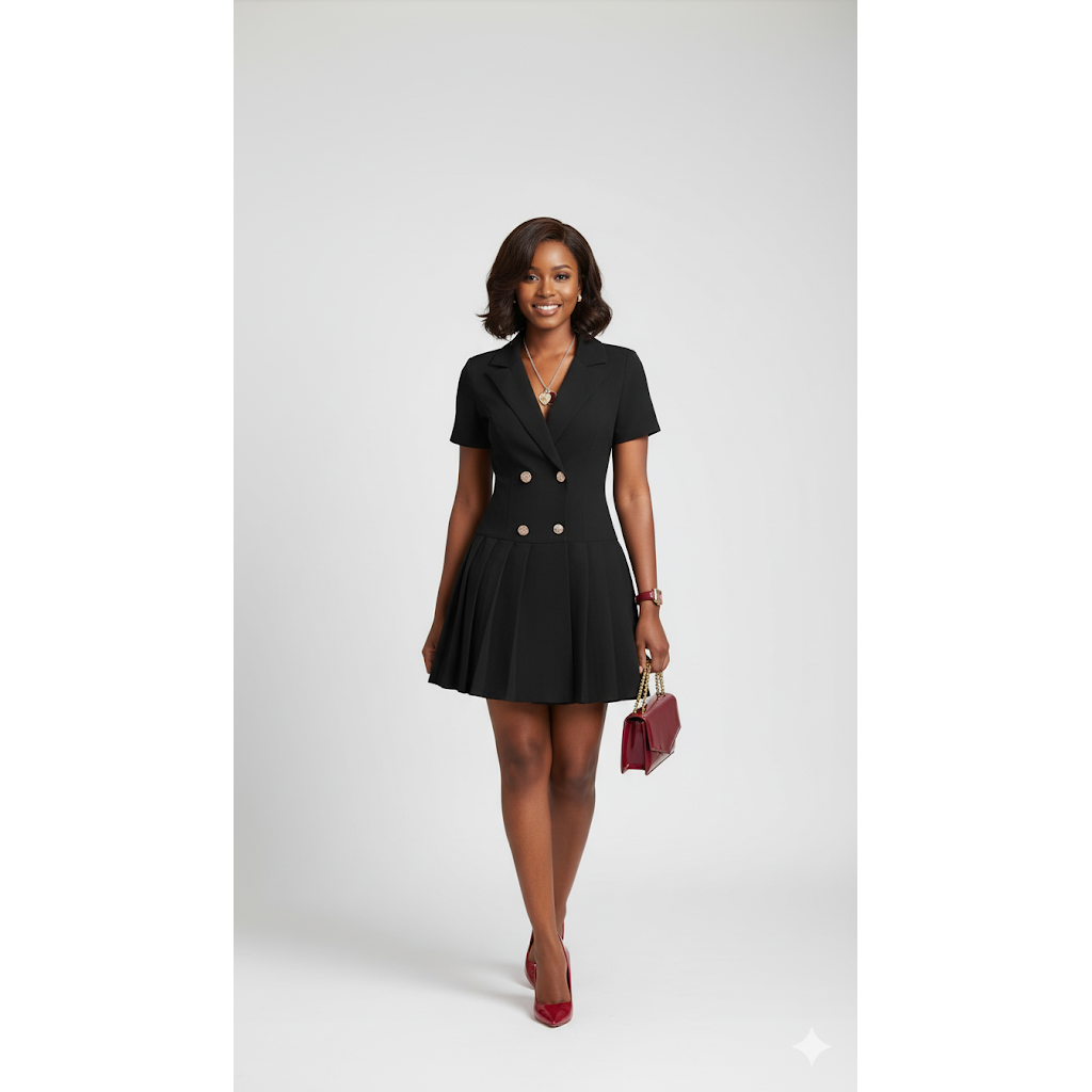 Women's Fashion Short Sleeve Stand Collar Dress