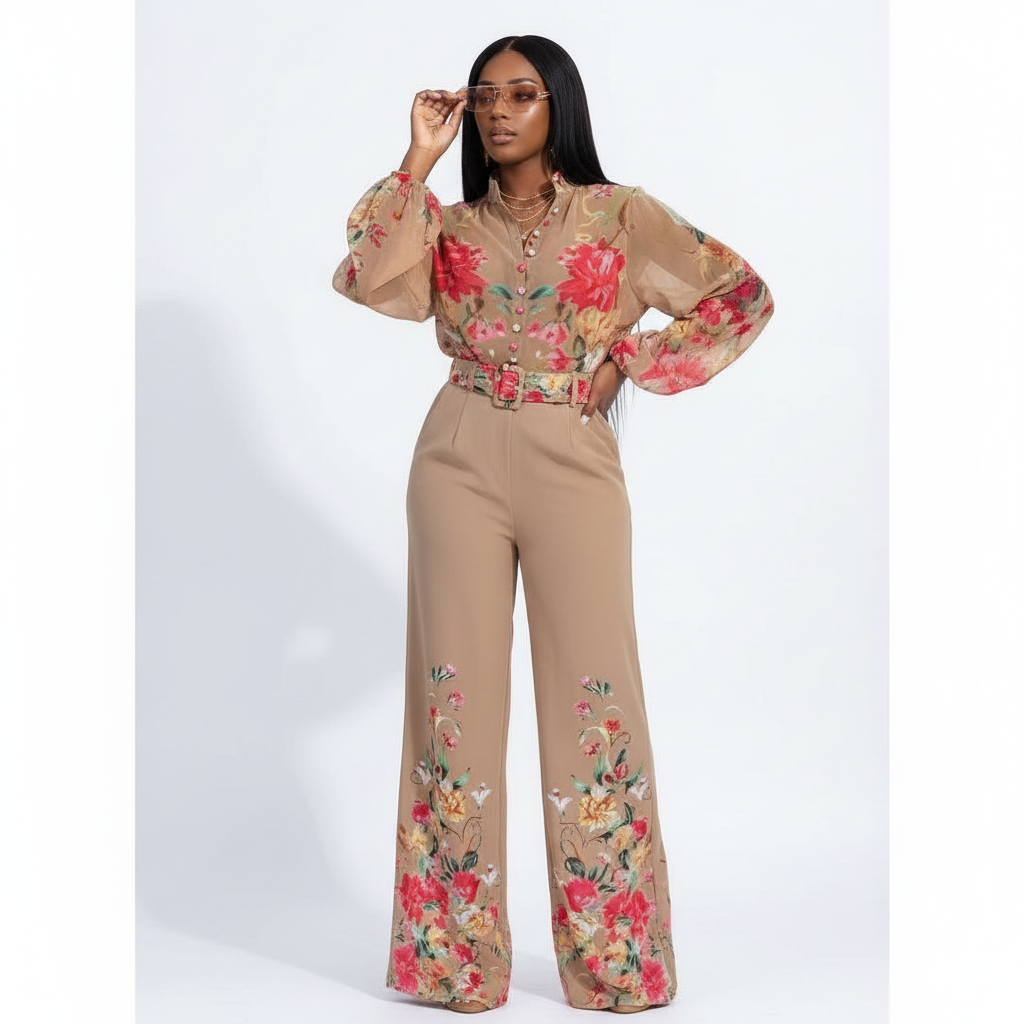 Florals Garden Border Long Sleeves Shirt & Long Pants Set