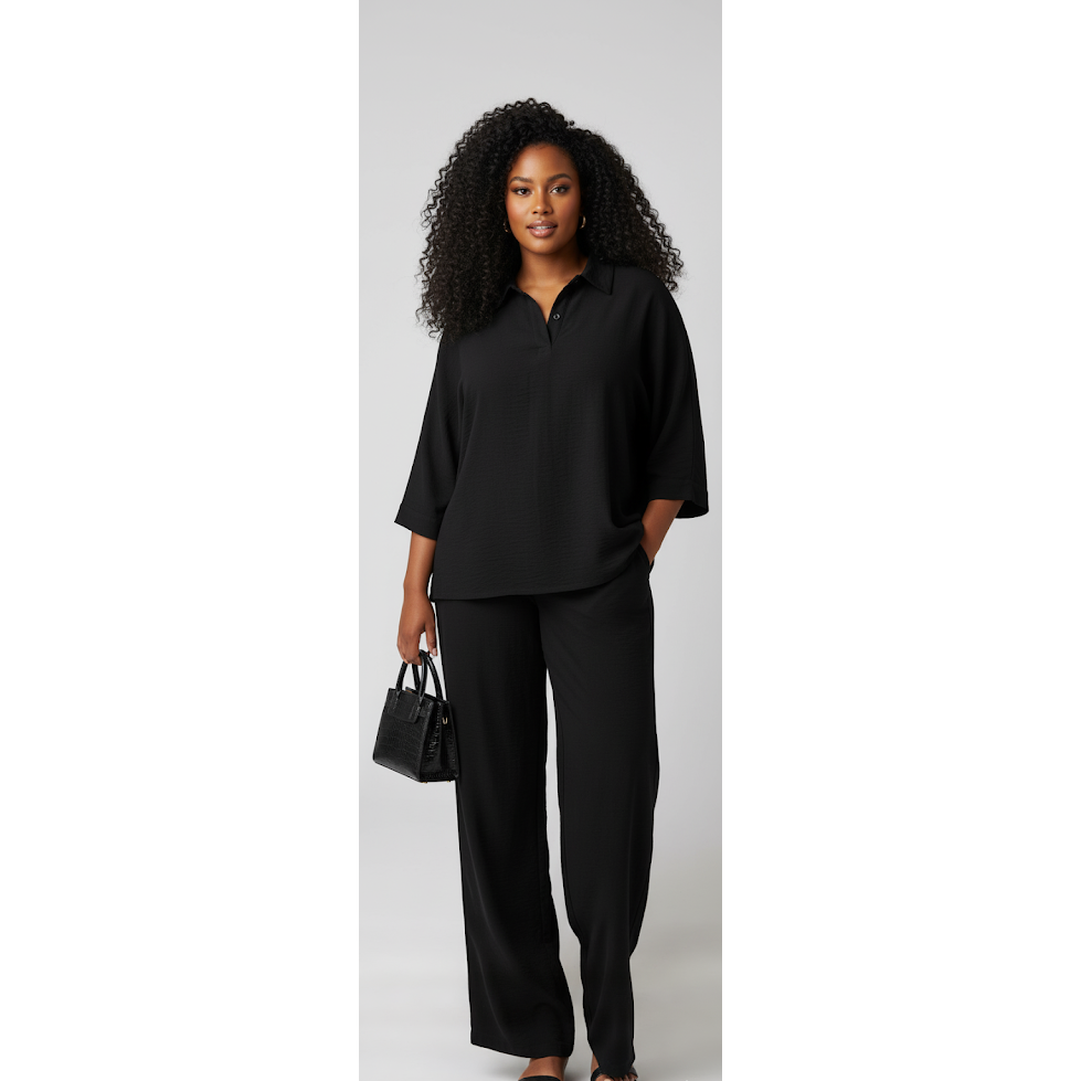 Formal Buttoned 3/4 Sleeve Top with Palazzo Pants 2 Piece set.