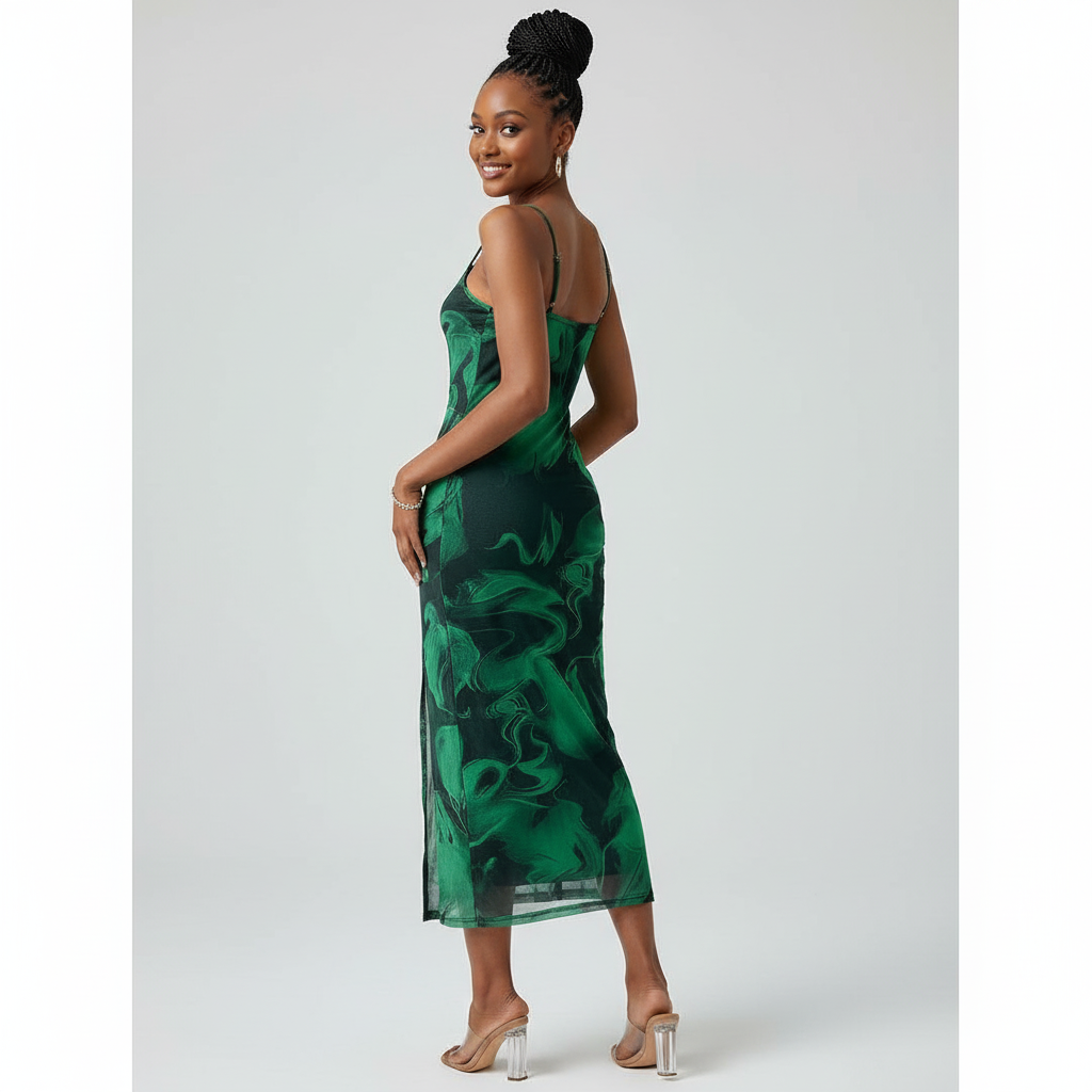 Tie-Dye Draped Neck Side Split Cami Dress