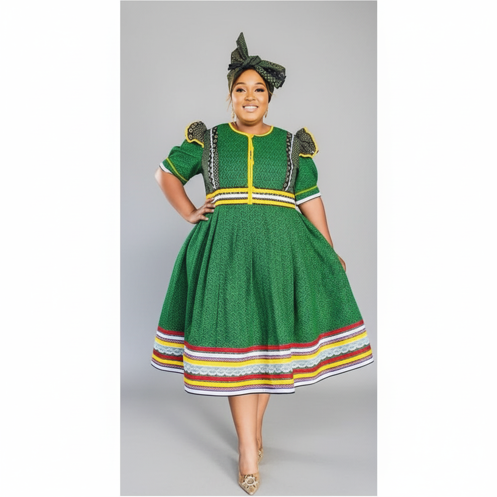 Button Detailed Plus-Size Ankara Midi Dress