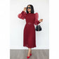 Long Mesh Sleeve Pleated Dress