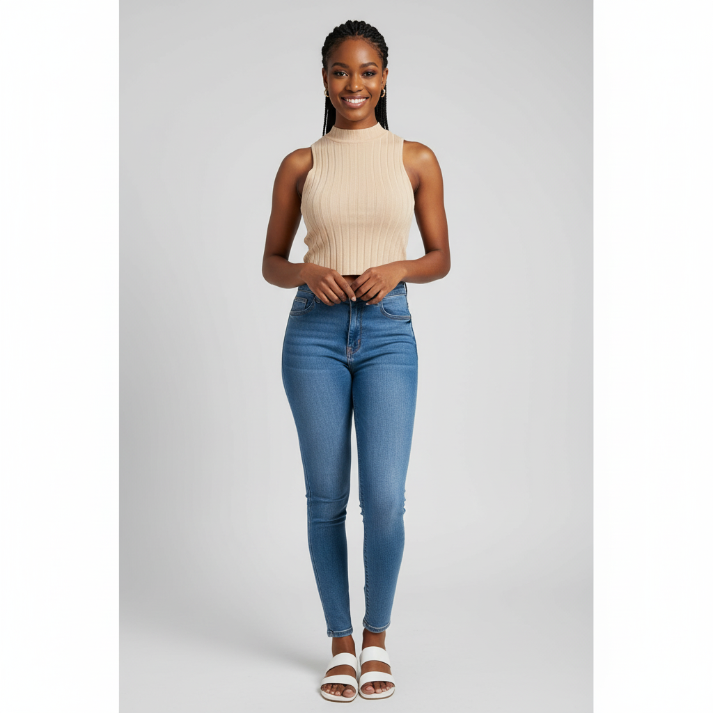 Summer Mock Neck Rib-Knit Tank Top