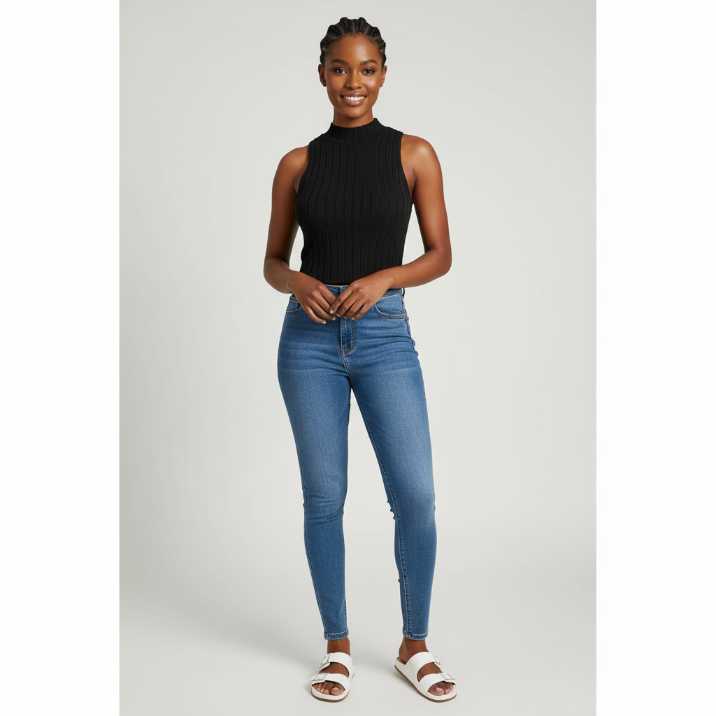 Summer Mock Neck Rib-Knit Tank Top