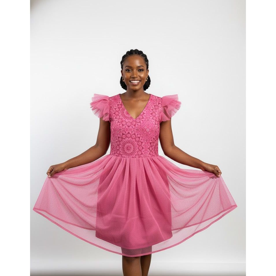 Puff Sleeve Midi Summer Lace Dress