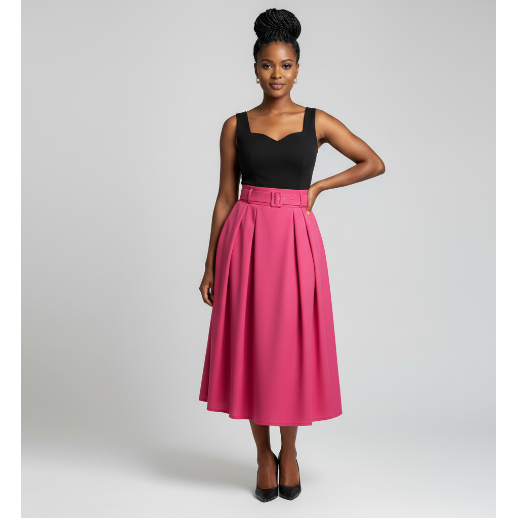 High waisted satin beltes umbrella skirt