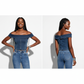 Denim Off-Shoulder Bustier Top.