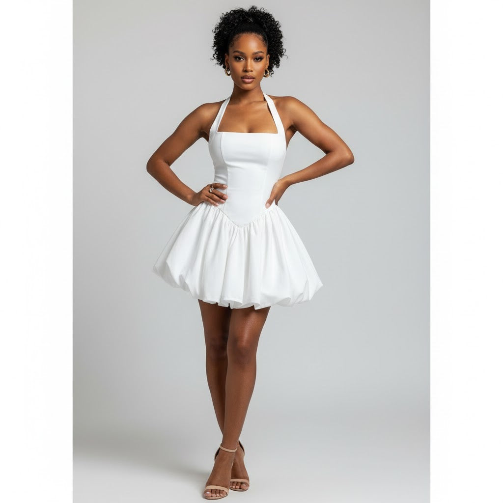 Sleeveless Halter Tie up Backless Corset Bubble Beach Party Dress