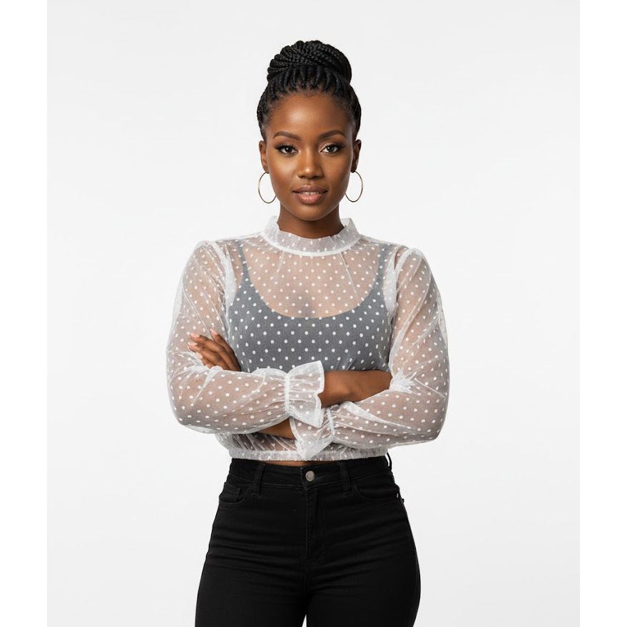 Puff Sleeve Lace Make Blouse Top