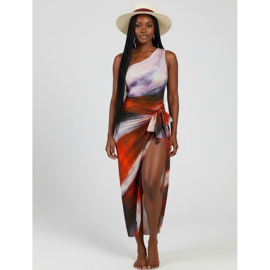 One Shoulder Swimsuit with Matching Sarong Cover-Up Set