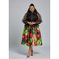 Elegant Plus Size Floral Midi Dress with Sheer Puff Sleeves