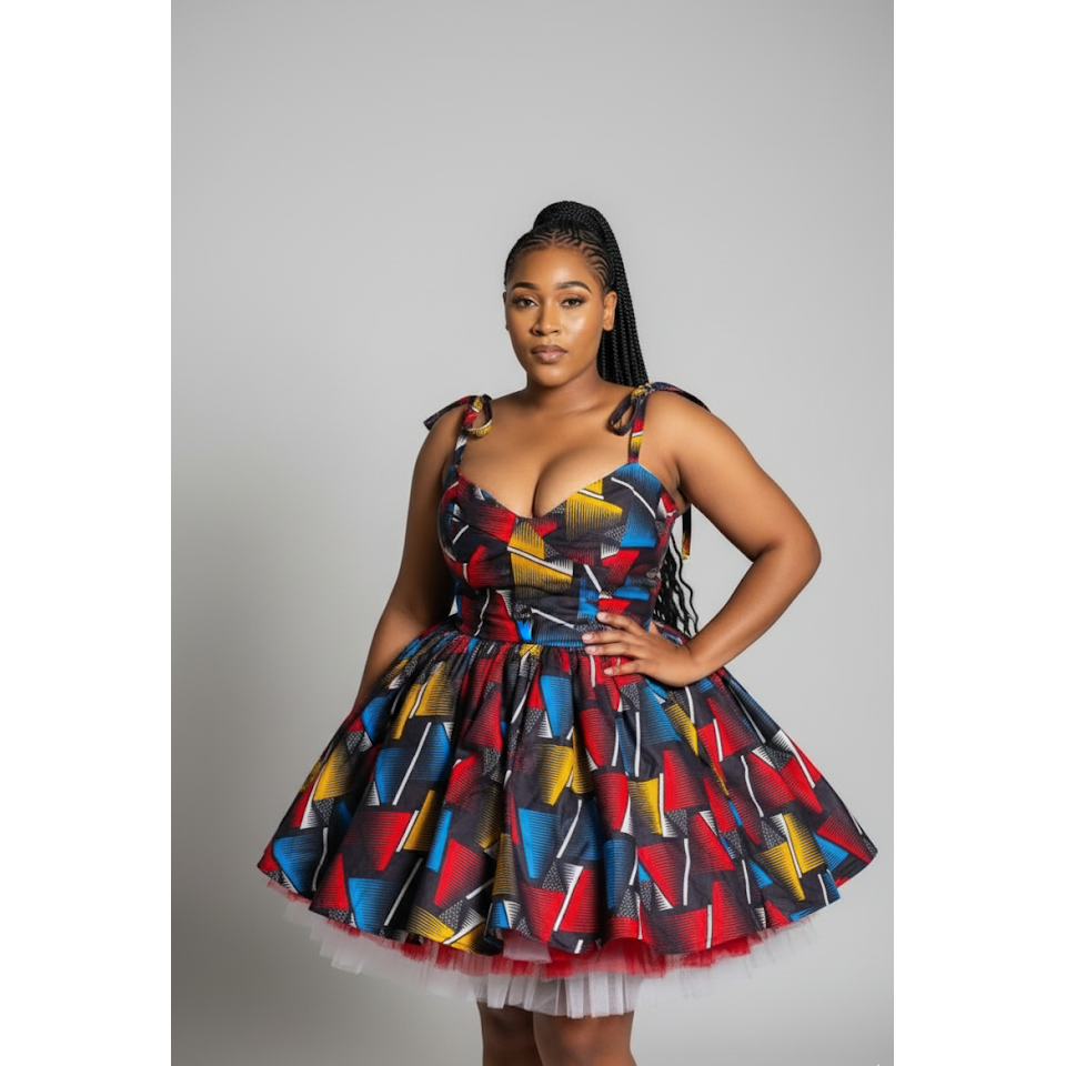 Women Geometric Printed Ruffled Hem Cami Dress