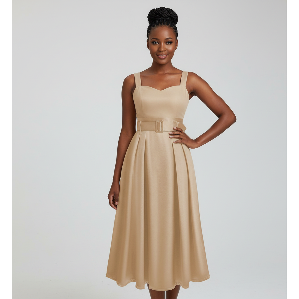 High waisted satin beltes umbrella skirt