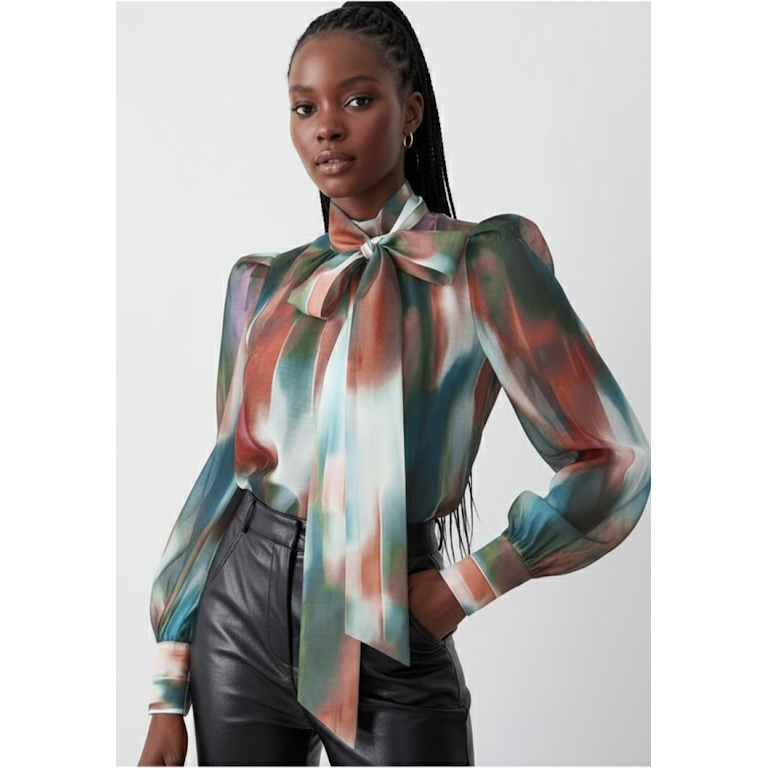Slim fit long sleeve shirt with gradient bow.