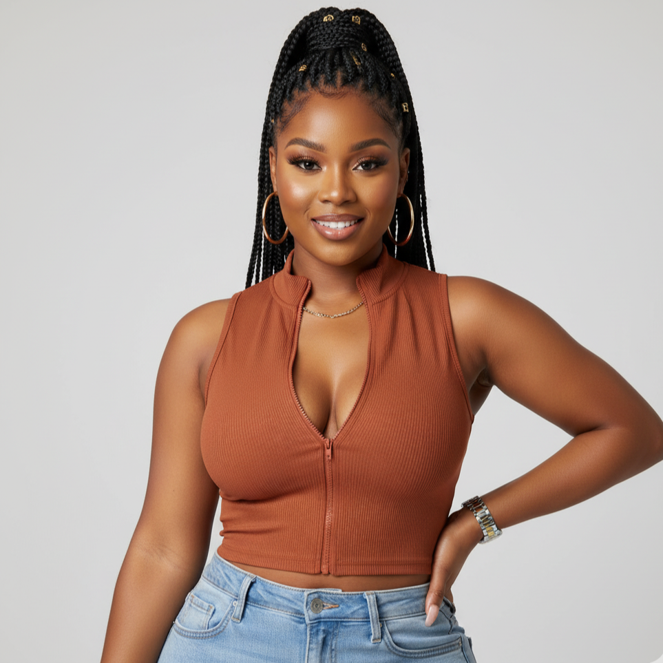 Zipper front Sleeveless Crop Top