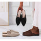 Women Point Toe Mule Flats, Elegant Black Fabric Flat Shoes